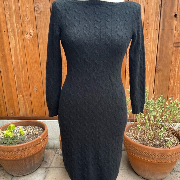 Ralph Lauren black label 100% cashmere cable knit, boat neck sweater dress M L - Picture 5 of 10